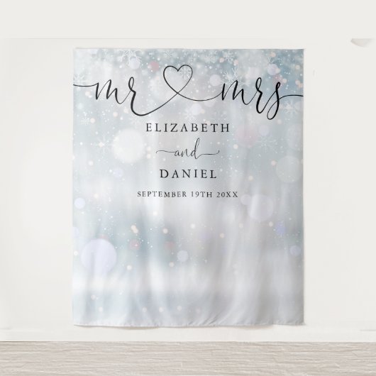 Heren Dames Hart Script Winter Bruiloft Foto Achte Wandkleed (Voorkant)