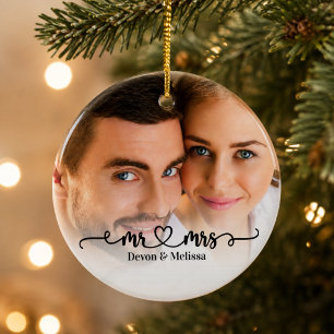 Heren & Dames Koppel Foto Overlay Script Hart Keramisch Ornament