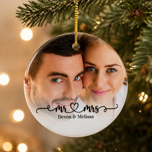 Heren & Dames Koppel Foto Overlay Script Hart Keramisch Ornament