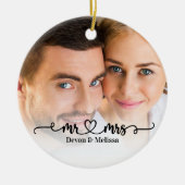 Heren & Dames Koppel Foto Overlay Script Hart Keramisch Ornament (Voorkant)