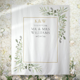 Heren Dames Monogram Groene Tuintjes Bruiloftsfoto Wandkleed