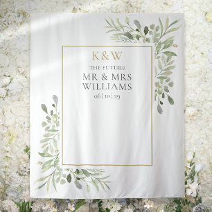 Heren Dames Monogram Groene Tuintjes Bruiloftsfoto Wandkleed