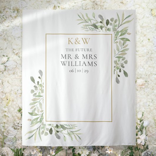 Heren Dames Monogram Groene Tuintjes Bruiloftsfoto Wandkleed