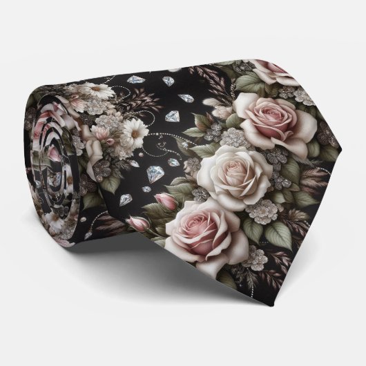 Heren das | Roze rozen & diamanten (Opgerold)