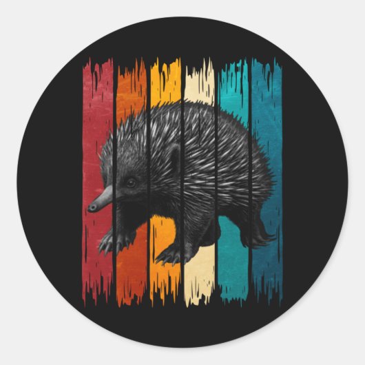 Heren Echidna Retro Performance Ronde Sticker (Voorkant)