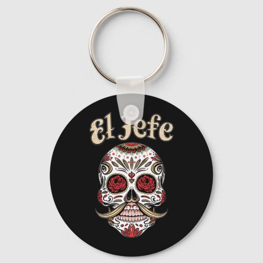 Heren El Jefe Suikerschedel Dia De Los Muertos Sch Sleutelhanger (Voorkant)