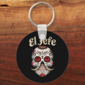 Heren El Jefe Suikerschedel Dia De Los Muertos Sch Sleutelhanger (Voorkant)