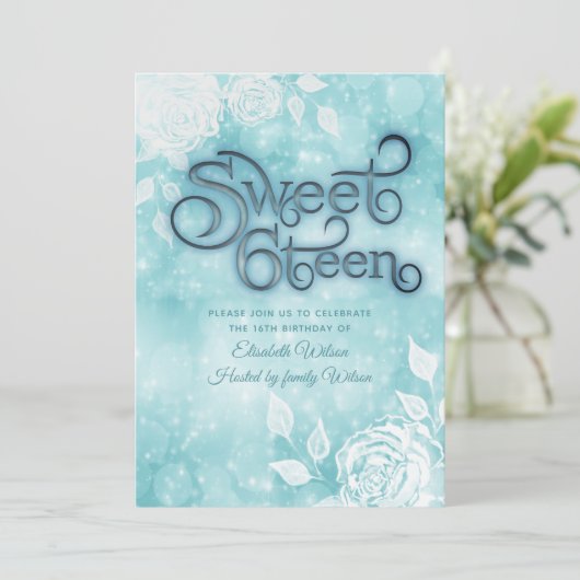 Heren elegant bokeh white rozen zoet zestien kaart (Staand voorkant)