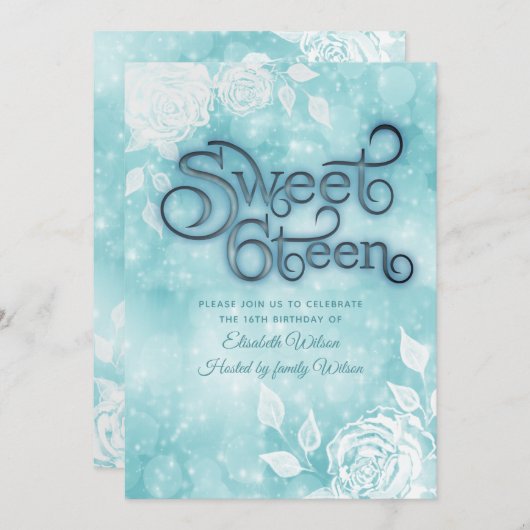 Heren elegant bokeh white rozen zoet zestien kaart (Voorkant / Achterkant)