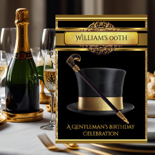 Heren Elegant Goud Zwart Verjaardagsfeestje Kaart