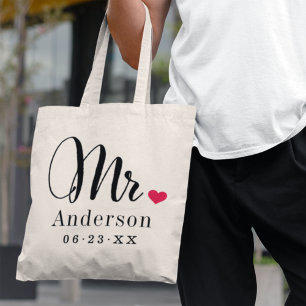 Heren Elegant Script Hart Aangepaste Trouw Monogra Tote Bag
