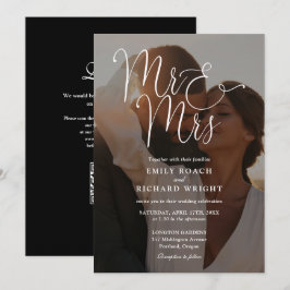 Heren en dames moderne script QR-code foto bruilof Kaart