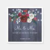 Heren en dames winter rode pioen kerst bruiloft servet (Voorkant)