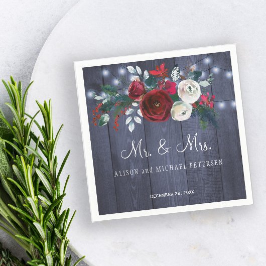 Heren en dames winter rode pioen kerst bruiloft servet