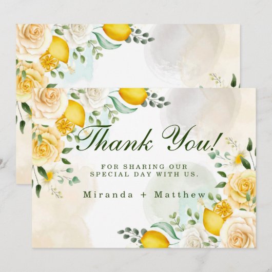 Heren Gele Roses Lemons Weddenschap Bedankt kaarte Kaart (Voorkant / Achterkant)