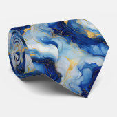 Heren gouden en blauwe marmerdas stropdas (Opgerold)