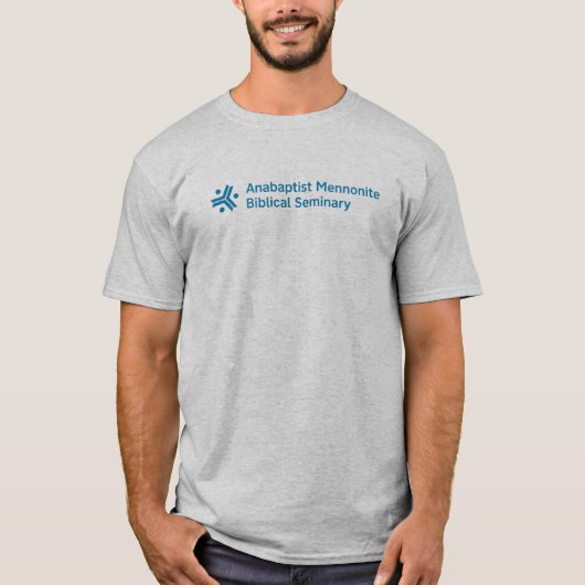 Heren grijs T-shirt met groot AMBS-logo  (Voorkant)