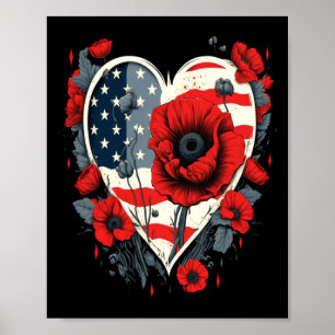 Heren herdenkingsdag rode klaproos bloem Usa hart Poster