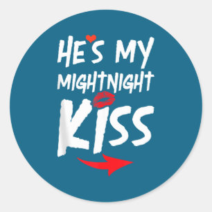 Heren Hij is mijn middernachtkus Gelukkig Nieuwjaa Ronde Sticker