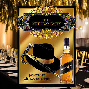 Heren Hoed Wandelstok Whisky Goud Zwart Verjaardag Kaart