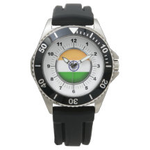 Heren India Vlag Kroon Zwart Rubberen Band Horloge