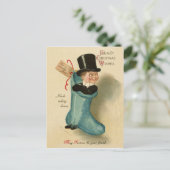 Heren jongen in grote blauwe kerstsok,  briefkaart (Staand voorkant)