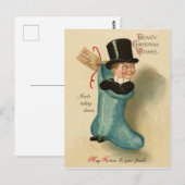 Heren jongen in grote blauwe kerstsok,  briefkaart (Voorkant / Achterkant)