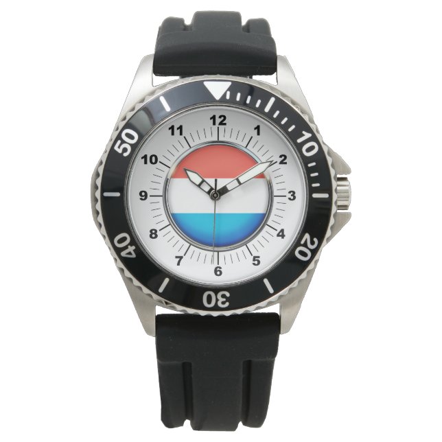 Heren Luxemburg Vlag Zwarte Rubberen Band Horloge (Voorkant)