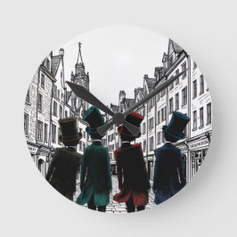 Heren met hoed wandelen houten bord sign ronde klok