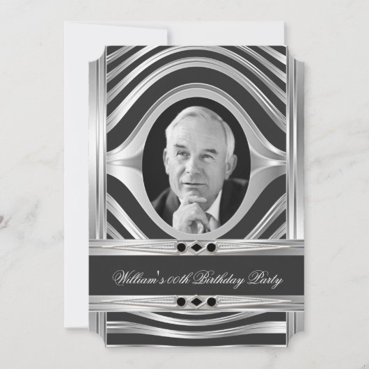 Heren Metaal Zilveren Uitzicht Zwarte Foto Juwelen Kaart (Voorkant)