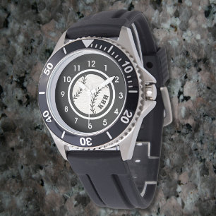 Heren Monogram Baseball Horloge Zwart
