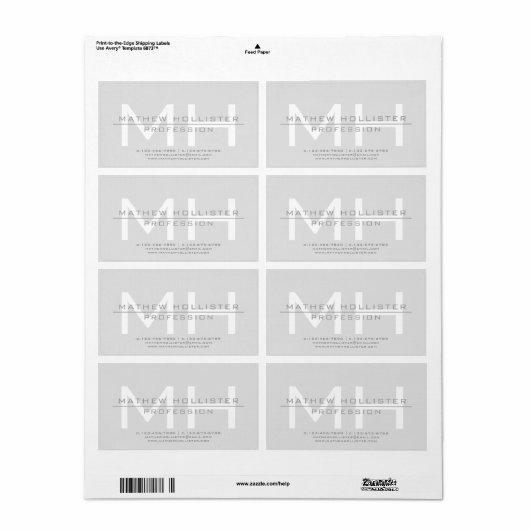 Heren Monogram, Grijs Zakelijk Etiket (Full Sheet)