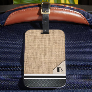 Heren Monogram Jute Zwarte Diamant Afbeelding Bagagelabel