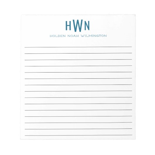 Heren Monogram Professional Navyblauw Schrijven Notitieblok (Voorkant)