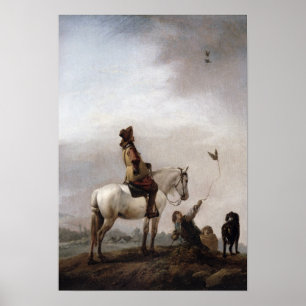 Heren op een paard die een Falconer bekijken Poster
