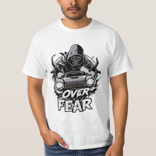 Heren Over Fear Racing Auto Grim Reaper T-Shirt (Voorkant)