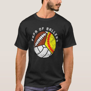 Heren Papa Of Ballers  Softbal Volleybal Voetbal T-shirt