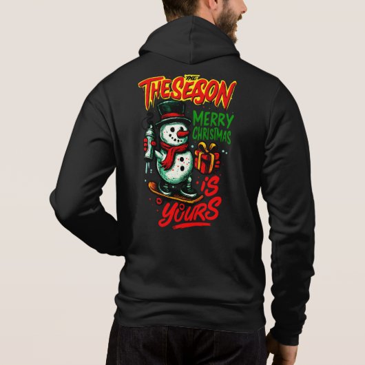 Heren Premium Kerstmis Sneeuwman Kabouter Feesteli Hoodie (Achterkant)