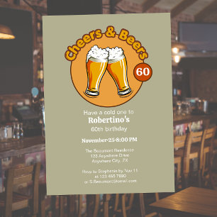 Heren Retro Cheers & Beers Glazen 60e Verjaardag Kaart