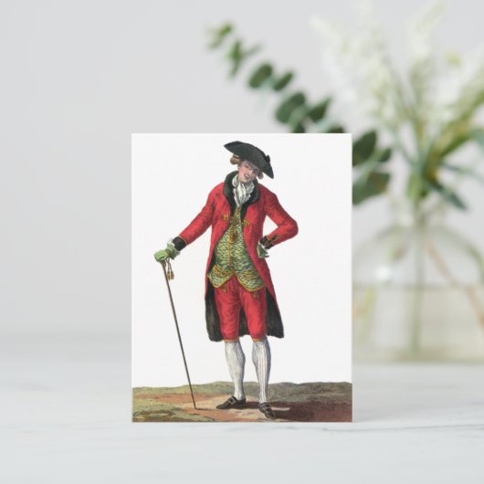 Heren Rode Jas Franse Mode Tekening Briefkaart (Staand voorkant)