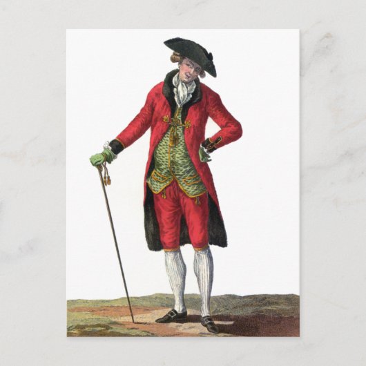 Heren Rode Jas Franse Mode Tekening Briefkaart (Voorkant)