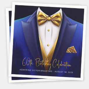 Heren Royal Blue Gouden Tuxedo Verjaardagsfeestje Servet