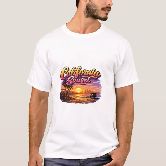 Heren shirt Californië zonsondergang (Voorkant)