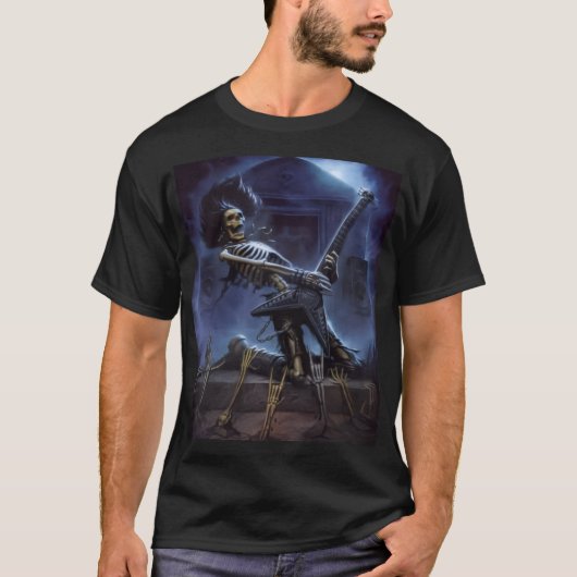 heren skelet rockende t-shirt (Voorkant)