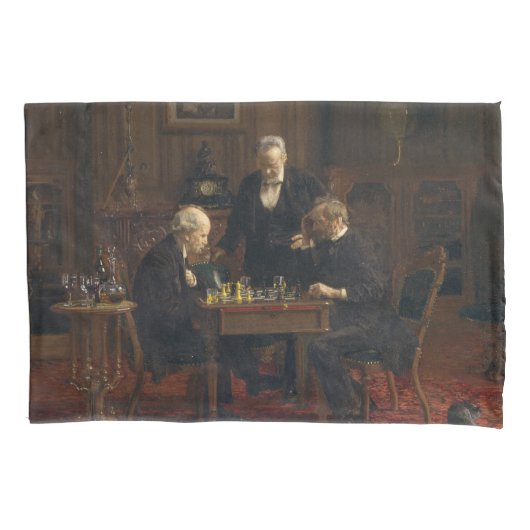 Heren spelen een spel van schaken (Thomas Eakins) Kussensloop (Voorkant-Links)