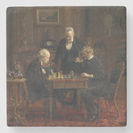 Heren spelen een spel van schaken (Thomas Eakins) Stenen Onderzetter (Voorkant)