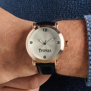 Heren stijlvolle gouden vintage horloge leren band