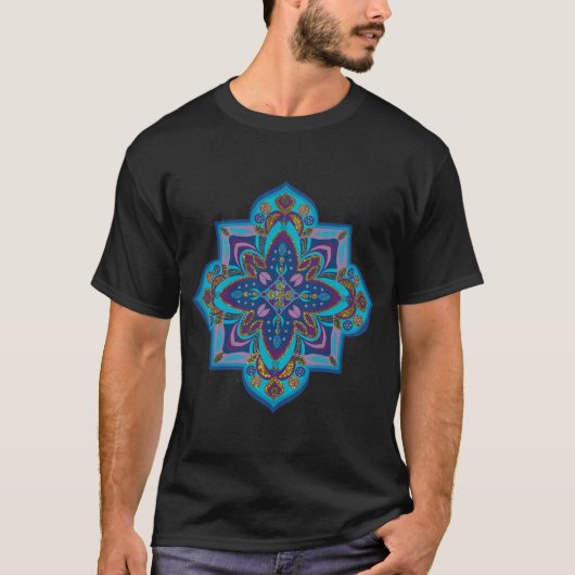 Heren T-shirt met blauwe mandala-design (Voorkant)