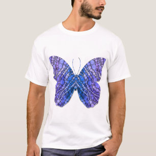Heren T-shirt met blauwe paarse vlinder grafische 