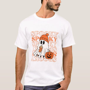 Heren T-shirt met Halloween-geest en trendy oranje
